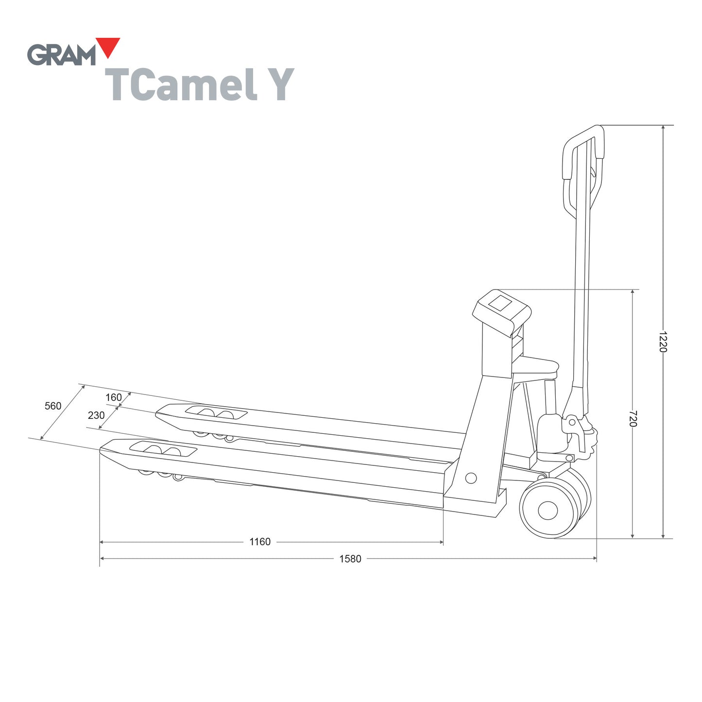 Gram Tcamel Y 2T 2000kg / 1kg Handpallettruck met ingebouwde weegschaal